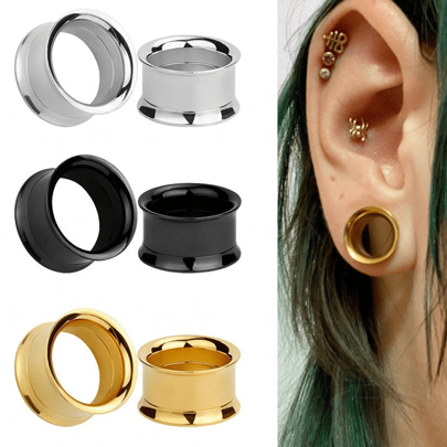 2pcs Gold Plated Ear Plugs Tunnels Gauges Screwed MIX Stretcher Piercings Earring Stainless Steel Body Jewelry
