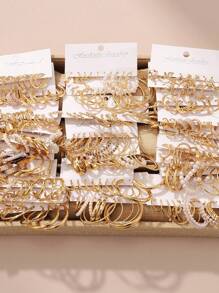 Fashionable 72pcs Simple Zinc Alloy Earrings Set, Random Mix & Match, Featuring Geometric Heart And Butterfly Patterns, Suitable For All Occasions And Daily Wear. - Gold - View 2