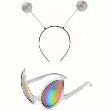 2pcs, Alien Costume Accessories, Alien Antenna Headband Rainbow Lens Glasses, Outer Space Themed Cosplay Props, Halloween Hairband Shading Mirror Novelty Makeup Costume Accessories - Multicolor - View 9