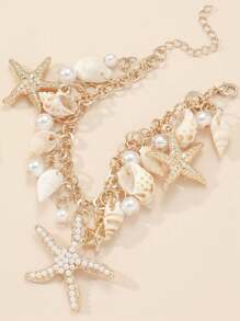 1pc Beach Ocean Necklace Metal Gold Color Pearl Shell Starfish Anklet For Women Anklet For Beach Casual Travel Vacation Sea Star Anklet - White - View 7