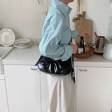 JIOMAY 新款心形单肩包，时尚机车风斜挎包，褶皱新月形设计 - 黑色 - 查看 4