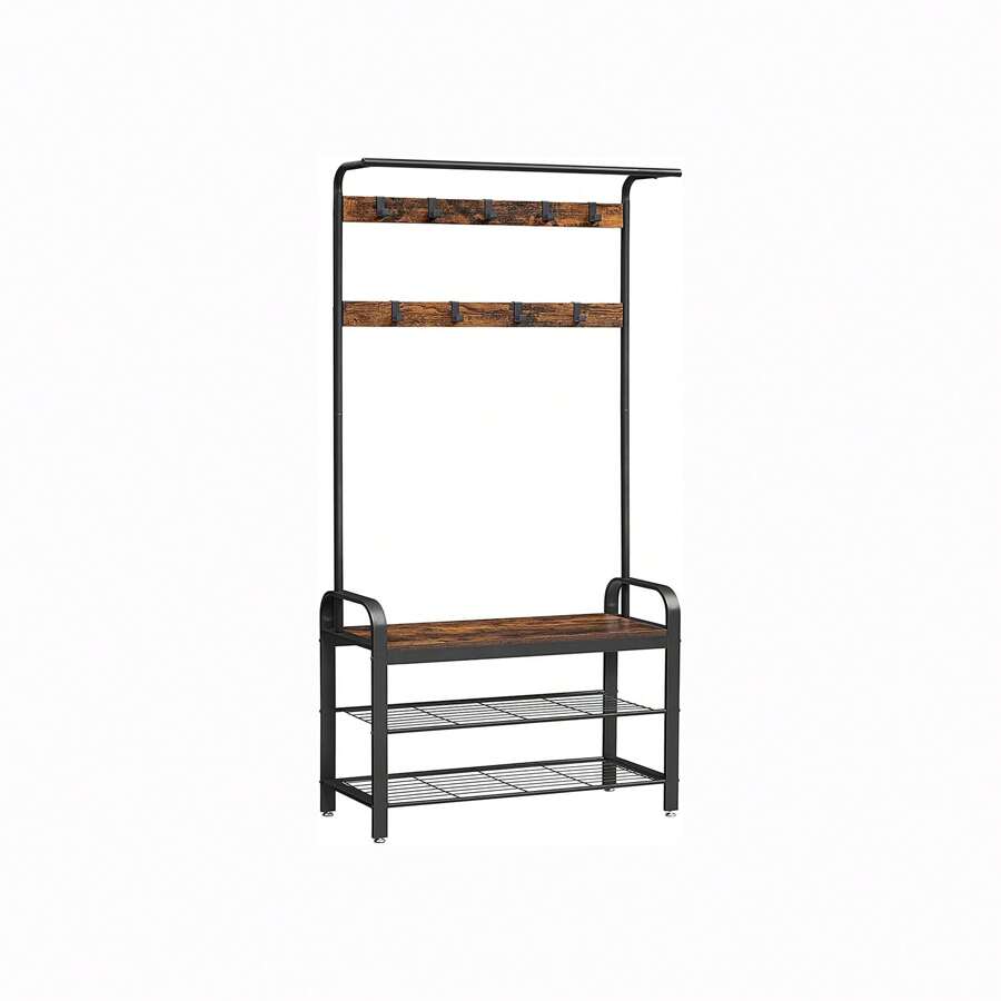Hall Tree With Shoe Bench For Entryway, Industrial Accent Furniture