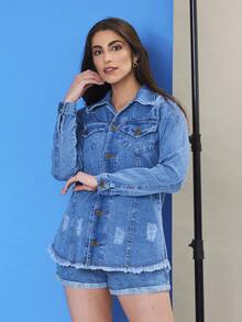 Women Denim Jackets & Coats - 中等水洗藍 - 查看 4