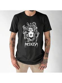 DOURADO MODAS Camiseta Premium Camisa 100% Algodao Medusa Mitologia Grega Cabelo Cobra Vintage Unissex Streetwear Envio Imediato - Preto - Visão 3