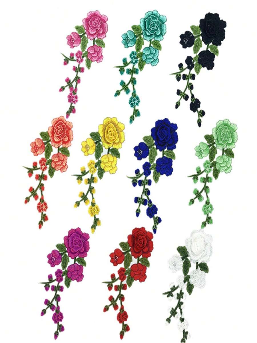 1pc Colorful 3D Embroidered Peony Flower Patch With Lace Trim, DIY Clothing Accessory Applique