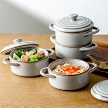 KOOV Small Casserole Dish With Lid, Oven Safe Bowls, 12 Oz Ramekins With Lids, Souffle Dish, Ceramic Casserole Dish Set Of 4, Mini Dutch Oven Reactive Glaze - Variable Grey - View 4