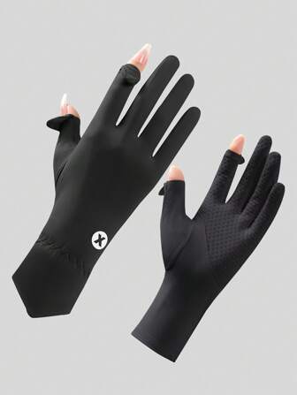 Un par de guantes de protección solar veraniegos de seda de hielo finos antideslizantes sin dedos con pantalla táctil, guantes para conducir y hacer ciclismo profesionales de seda de hielo frescos y de alta gama