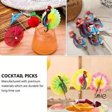 50pcs, Peacock Cocktail Toppers - Decorative Fruit Toothpicks For Summer Parties And Hawaii Themed Events - Multicolor - View 5