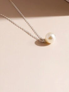 Fashionable & Simple Alloy Long Collarbone Chain With Freshwater Pearl Pendant Necklace - Gold - View 4