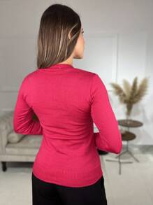 Women Knit Tops - Hot Pink - View 4