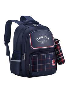 Mochila de cuadros de moda estilo británico para viajar a trabajar, con múltiples bolsillos, fácil de transportar, impermeable y adecuada para la escuela - azul real - Ver 2