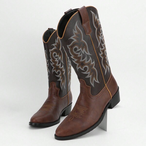 Botas de moda vintage con punta de hombre y bordado alto en la parte superior, botas occidentales del desierto