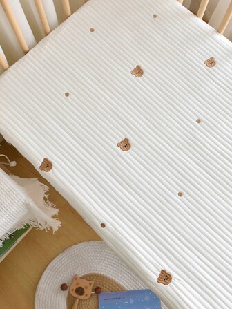 1pc Premium Embroidered Crib Mattress Cover With Quilting, Breathable And Comfortable For All Seasons, Simple And Stylish Design Love Valentine