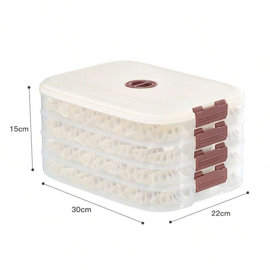 1 contenedor para almacenar empanadas, caja transparente segura para el congelador para uso doméstico, conservación de verduras y alimentos - Beis - Ver 1