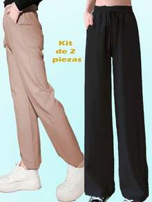 Kit de 2 pzas de pantalones para dama un camel y otro color obscuro - Camel - Ver 3