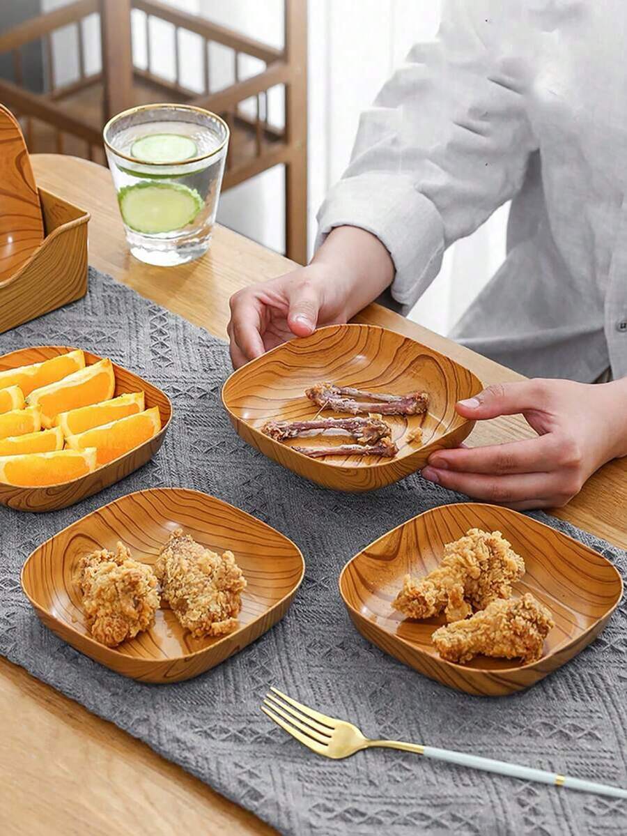 Faux Wood Grain Snack Bowl For Home Use, Suitable For Storing Dried Fruit, Sweets And Other Snacks On Desktop - Brown - View 1