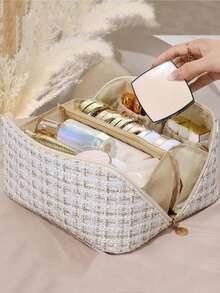 1pc Portable High-Capacity Toiletry Organizer Makeup Bag With Premium Feel For Women Travel Cosmetic Skincare Storage Pouch Makeup Organizer Makeup Storage Bag Mini Pouch Travel Small Makeup Case Accessories Make Up Holder Brush Bag Make Up Container Cosmetic Bag Travel Essentials Ladies Accessories Travelling Stuff Makeup Bags Makeup Pouch Make Up Pouch