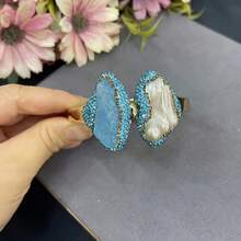 天然海蓝宝石原矿不对称巴洛克珍珠套链保色珠宝天然石摆件 - 藍色 - 查看 2