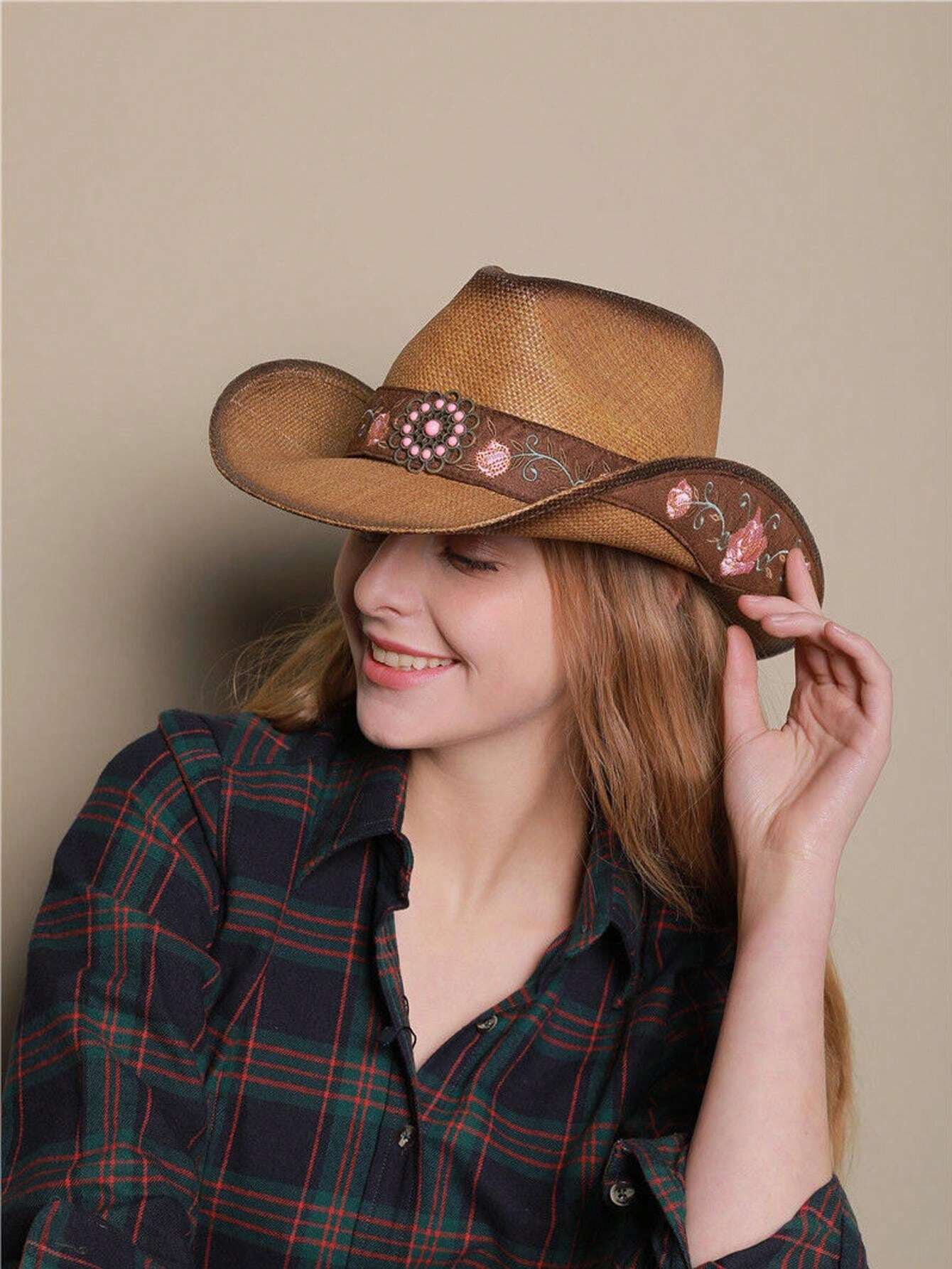 Straw Cowboy Western Hat with Decorative Bands, One Size Fit Natural Straw Cowboy Hat: Cattleman Style With Black Band - Etsy main image 3