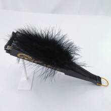 D EXCEED 1/2/4/6 件 20 年代复古折扇 洛丽塔服装用手扇 复古羽毛折扇 舞台走秀扇 下午茶舞蹈人造羽毛扇 - 玫紅色 - 查看 6