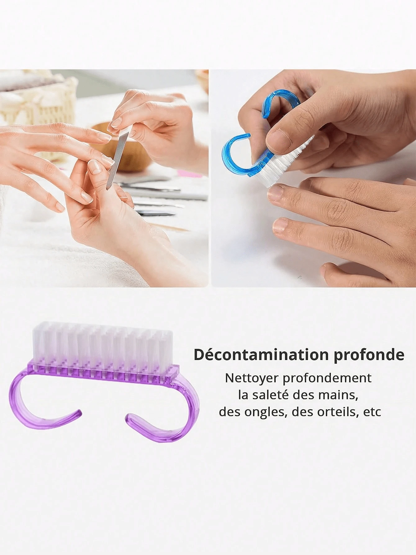 3 Cepillos De Limpieza De Uñas Con Cerdas Suaves Y Mango