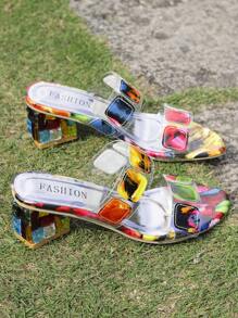 2024 New European And American Style Rhinestone Thick Heel Cross Slippers Color-Block Flat Anti-Skid Med-Heel Plus Size Women Sandals For Export - Multicolor - View 6