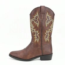 Men Pointed Toe Vintage Embroidered High Top Boots, Fashionable Desert Western Boots - 棕色 - 查看 4