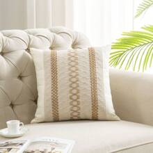 1 件波西米亚亚麻方形枕套，装饰性腰枕套，柔软舒适的汽车靠垫套，用于床上用品家庭卧室客厅沙发装饰枕套，18*18 英寸（仅枕套） - 卡其網格 - 查看 1