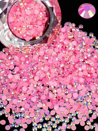500/1000/2000/3000 Pcs 4mm Resin Flatback Rhinestone, Pink AB Color Flatback Jelly Resin Rhinestones For Mugs, Bottles, Tumblers, Craft Decoration, Loose Bling Glitter Diamond Stone