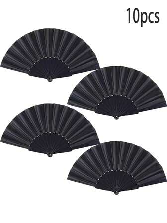 1pc/10pcs Black And White Folding Hand Fan Plain Flat Fan Dance Fan Chinese And Japanese Summer Handheld Fan Suitable For Parties, Weddings, Gifts, Wall Decoration, Photography Props