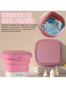 Minil 8 Liter High Capacity Portable Folding Washing Machine With 3 Deep Cleaning Modes, Semi-Automatic Washing With Gentle Spin Drying - Pink - View 2