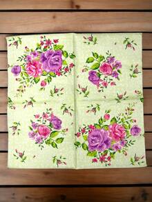 German Premium Napkins For Decoupage Pack Of 20 Napkins - Roses With Green Background - View 2
