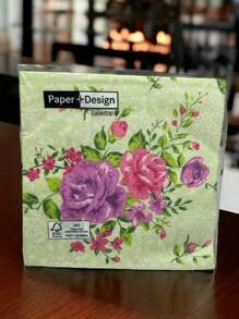 German Premium Napkins For Decoupage Pack Of 20 Napkins - Roses With Green Background - View 1