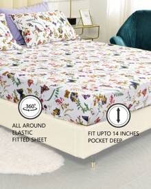4/6 Piece Floral Printed Sheet Set - Brushed Microfiber 14 Inches Deep Pocket - Soft Flowers Patterned Bedding Sheets & Pillowcases Set - Purple Butterfly - View 4