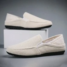 Men Slouchy Loafers Casual Korean Style Breathable Linen Canvas Shoes - Khaki - View 2