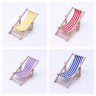 海滩装饰配件套件（注意：不可供人类使用）、可折叠沙滩椅及配件、DIY 海滩主题装饰、微型家居场景 DIY、爱好者收藏礼物