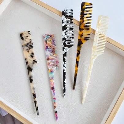 1 pieza Peine de cabello multicolor portátil para mujer con cola puntiaguda, dientes anchos y finos, apto para cabello largo y corto, adecuado para diversos estilos de cabello y como regalo para fiestas, herramientas de peinado, accesorios para el cabello