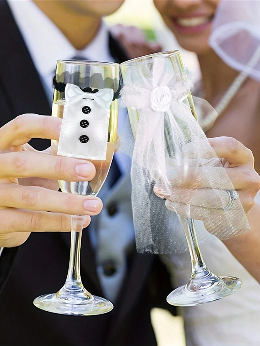2 piezas/par de Copas de boda - Elegantes copas para la novia y el novio, perfectas para despedidas de soltera, bodas y aniversarios - Excelentes accesorios para fotos y decoraciones de mesa - Regalo ideal para fiestas, cumpleaños y ocasiones especiales