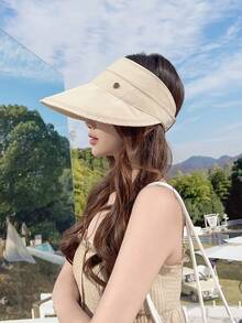 女性遮陽帽，帶有加大邊緣和頂部蓋，適用於旅行，沙灘和戶外活動，具有防紫外線功效，並採用透氣冰絲面料製成