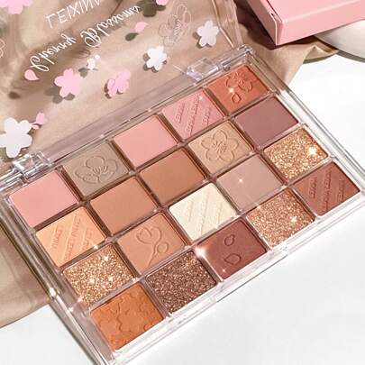 1 pieza Paleta de sombras de ojos de 20 colores tonos tierra con acabados mate, brillantes, iluminadores y brillantes, de larga duración y portátil, multi-funcional