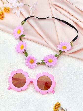 Boho 1 Set Of Cute And Retro Bohemian Daisy Flower Decoration Sunflower Headband And Flower Sunglasses Set, Suitable For 60s And 70s Party Gifts, Hippie-Themed Party Dress Up, Beach Vacation, Romantic Wedding Dress Up, Mother's Day Gift