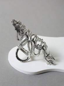 1 件装女士高档金属龙爪夹，大号发夹发爪发饰新款发夹骷髅发夹发夹发夹发夹发夹，休闲秋冬发饰女士度假装 - 銀色 - 查看 6