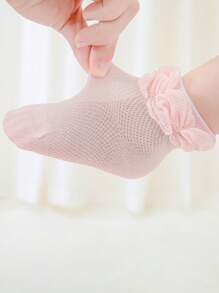6 Pairs/Set Baby Girls" Socks, Solid Color Ruffled & Lace Edge Mesh Breathable Short Socks, Suitable For Daily Wear Or Matching With Skirts