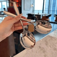 5pcs/2pcs/1pc Stainless Steel Large Serving Spoon Soup Ladle For Hotel Buffet And Restaurant - Thickened Public Spoon,Western Tableware,Kitchen,Christmas Gift - Multicolor - View 2