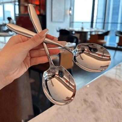 5pcs/2pcs/1pc Stainless Steel Large Serving Spoon Soup Ladle For Hotel Buffet And Restaurant - Thickened Public Spoon,Western Tableware,Kitchen,Christmas Gift