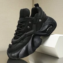 Men's Platform Chunky Shoes New Style 10cm Height Increasing Sneakers, Casual Sports Shoes, Solid Color Fashionable Couples Shoes - Black - View 1