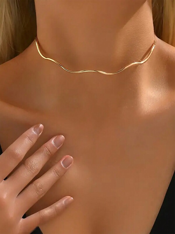 1 pieza Elegante collar gargantilla minimalista para mujer, anillo de cuello de hierro con patrón ondulado geométrico, perfecto para banquetes, fiestas, vacaciones y uso diario