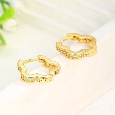 1对女童优雅闪亮花朵耳环，时尚街头风配饰，日常装饰，精致珠宝