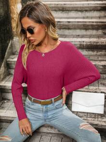Women Sweaters - 玫紅色 - 查看 3