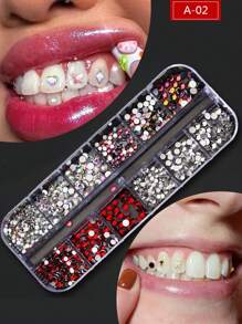 1 Box, DIY Flash Teeth Jewelry Y2k Small Round Rhinestones Hip Hop Style Tooth Decoration Music Festival Body Decoration Stickers - Multicolor - View 17